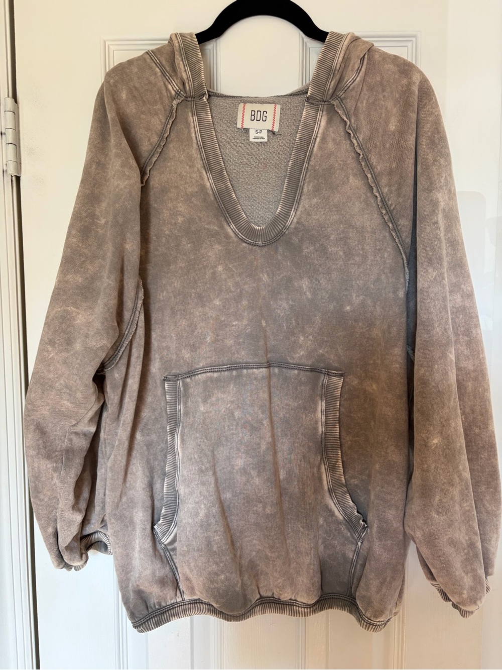 BDG Women’s Washed Taupe/Grey V-Neck Hoodie Sweater